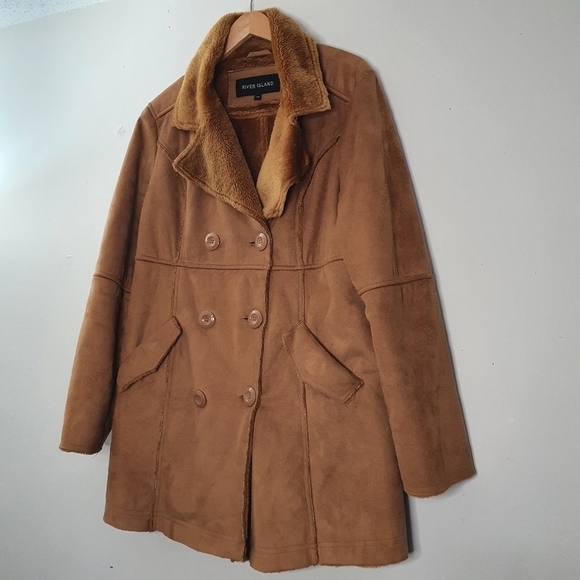 River Island Faux Sherling Suede Jacket Size L - Picture 2 of 10